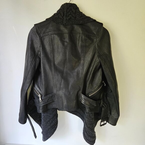 All Saints Wrap Cable Jacket Genuine Goat Leather Size 0 Black Draped Open Front - Picture 15 of 16